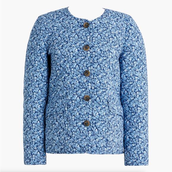 J. CREW Factory Short Quilted Cotton Blend Jacket Blue Floral Sz 18 [3M9} - Picture 4 of 9